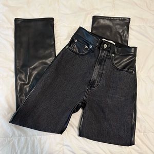 Abercrombie Ultra High Rise Ankle Straight Denim Leather Pants